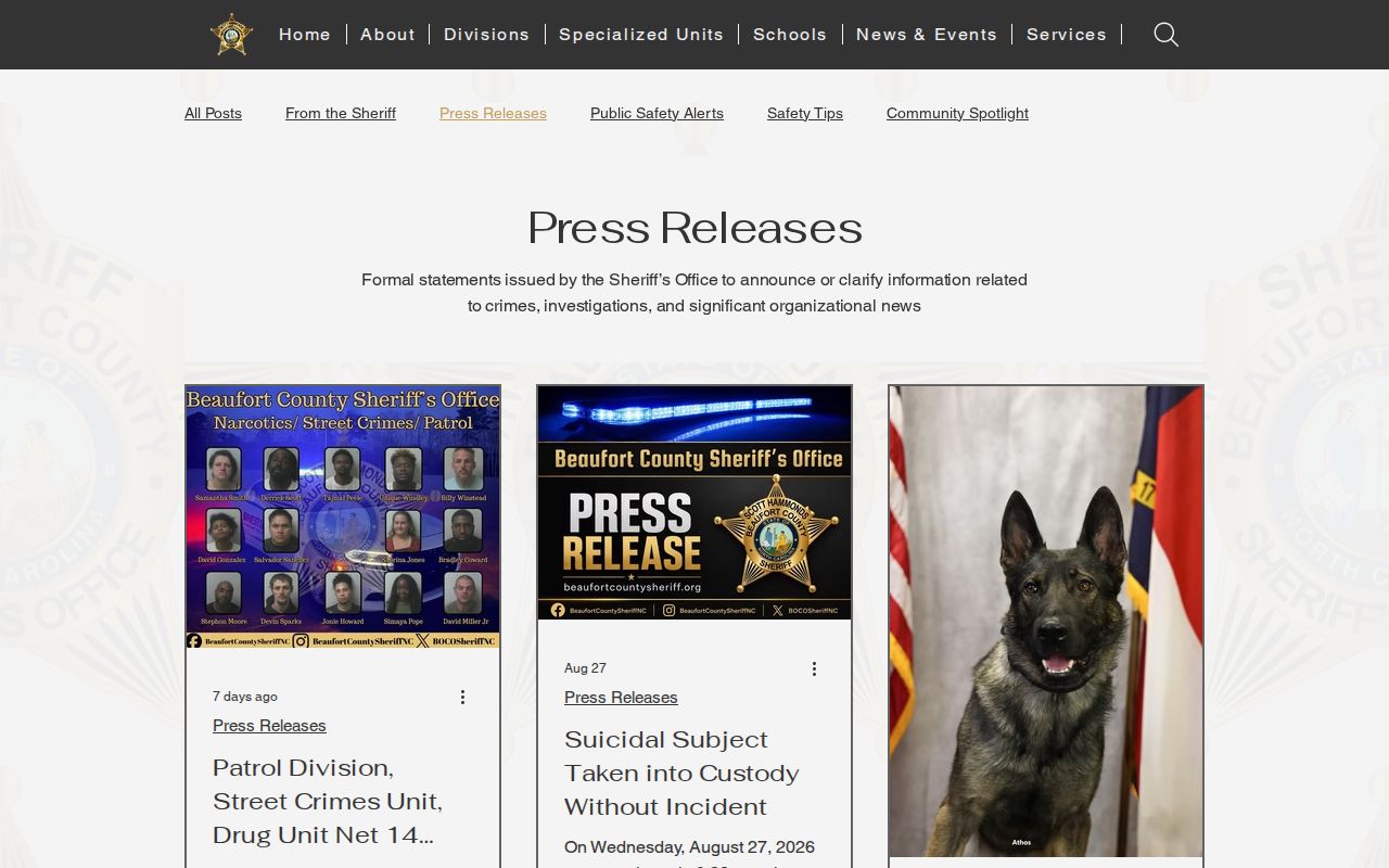 Beaufort County Sheriff's Office press releases index